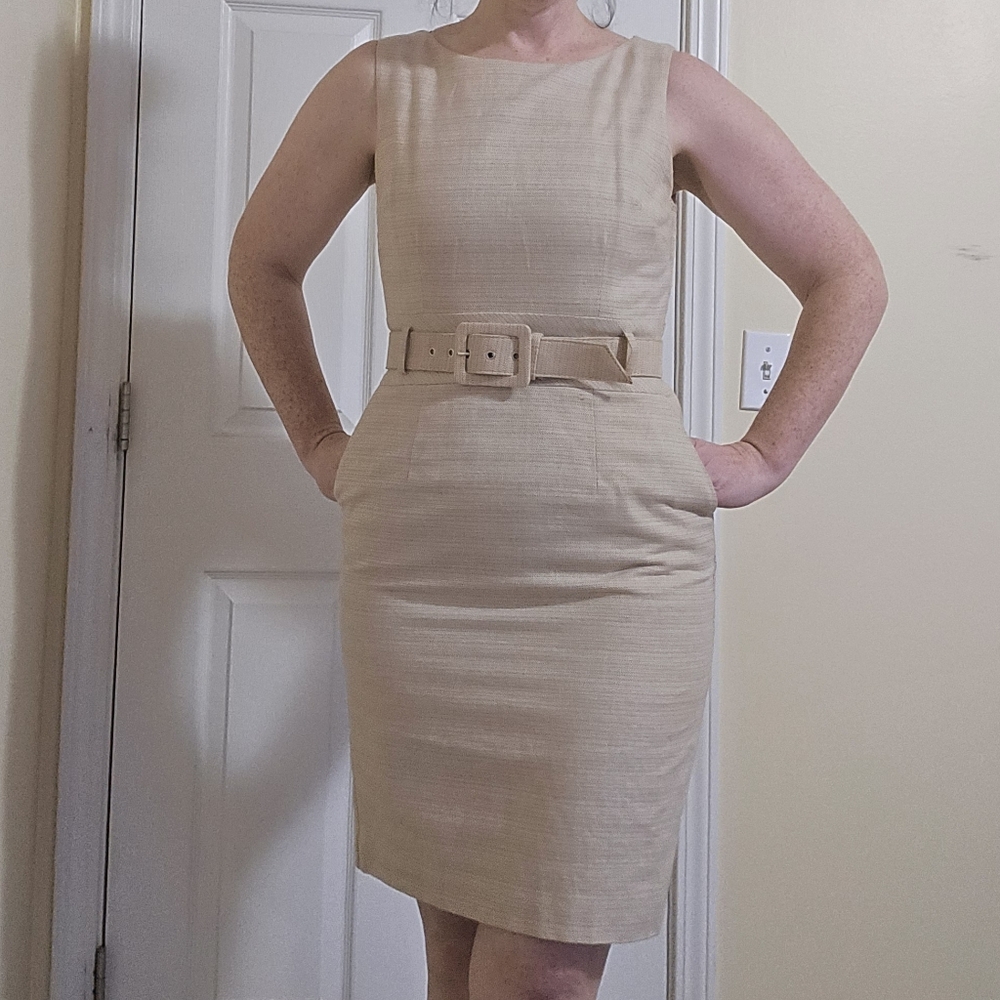 Banana Republic Beige Khaki Belted Pencil Dress 6
